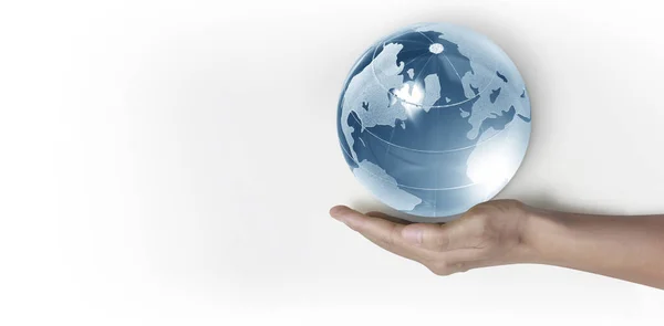 Globe Earth Human Hand Holding Our Planet Glowing Earth Image — Stock Photo, Image