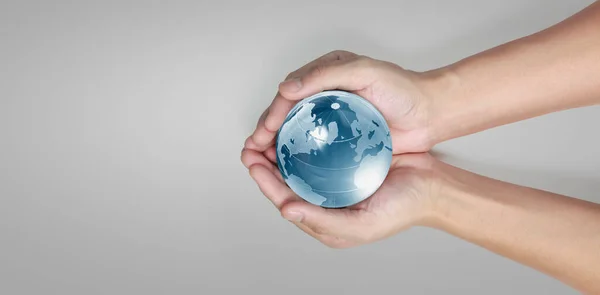 Globe Earth Human Hand Holding Our Planet Glowing Earth Image — Stock Photo, Image