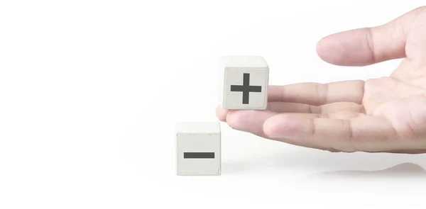 Concepto Idea Creativa Innovación Bloque Cubo Mano Con Símbolo — Foto de Stock