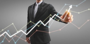 Finansal gösterge ve muhasebe piyasa analizi grafiklerine elle dokunmak