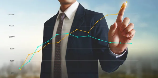 Berühren Einer Grafik Des Finanzindikators Und Des Marktwirtschaftlichen Analysediagramms Mit — Stockfoto