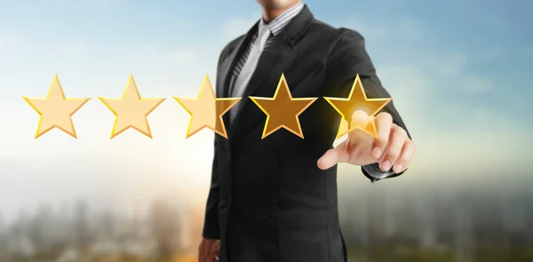 Hand Touching Rise Increasing Five Stars Increase Rating Evaluation Classification — Stock Photo, Image