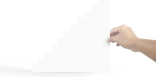 Kéz Egy Papír Kivágott Figura Növekvő Rendezett Blokkok — Stock Fotó