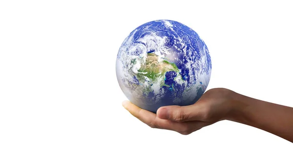 Globe Earth Human Hand Holding Our Planet Glowing Earth Image — Stock Photo, Image