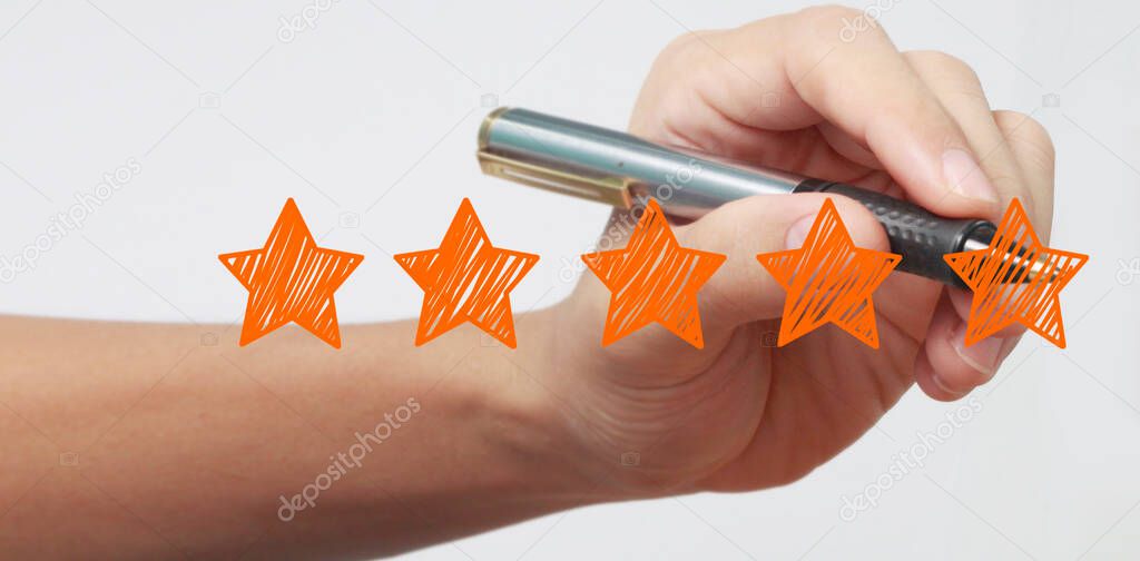 Hand draw five star rating. evaluation and review concepts