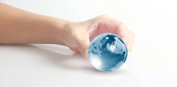 Globe Earth Human Hand Holding Our Planet Glowing Earth Image — Stock Photo, Image