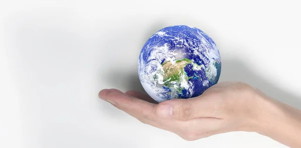 Globe Earth Human Hand Holding Our Planet Glowing Earth Image — Stock Photo, Image