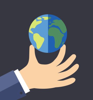 Gezegen (vektör çizim, düz kavramı tutan el)