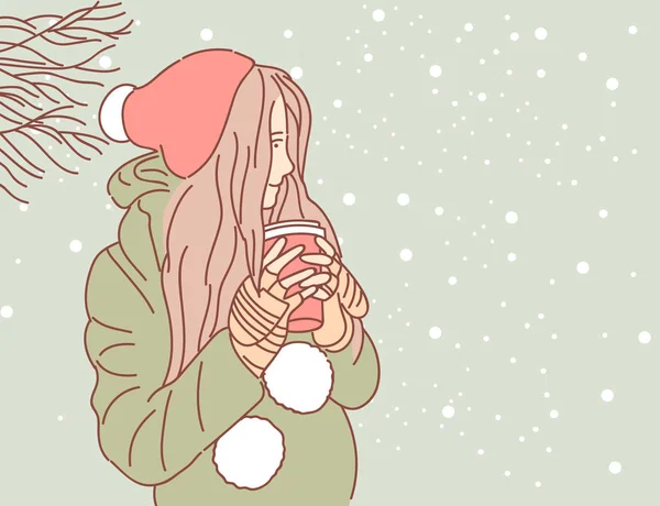 Fille Mignonne Sur Fond Neige Illustration Vectorielle — Image vectorielle