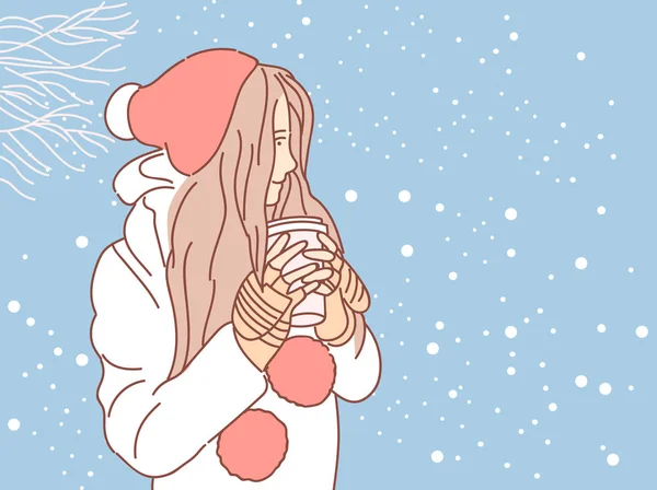 Cute Girl Snow Background Vector Illustration — Stock Vector