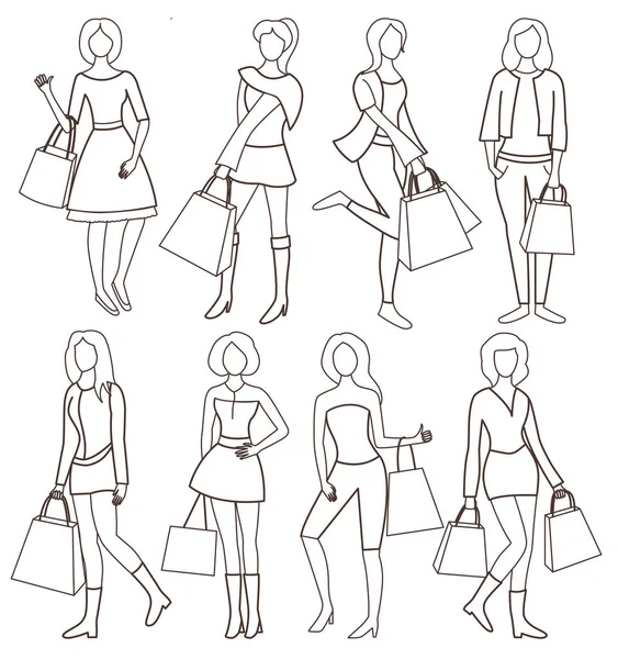 Schöne Frauen Mit Einkaufstaschenvektorillustration — Stockvektor
