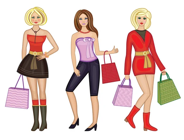 Beautiful Women Shopping Bag Vector Illustration — Stock Vector