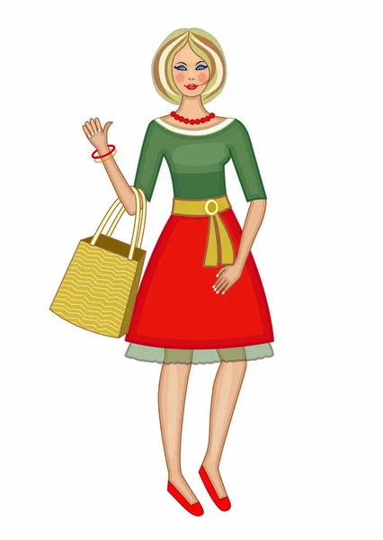 Beautiful Woman Shopping Bag Vector Illustration — Stock Vector