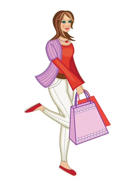 Beautiful Woman Shopping Bag Vector Illustration — Stock Vector