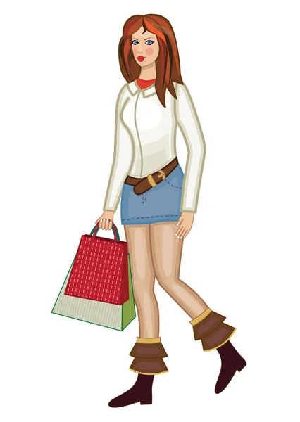 Beautiful Woman Shopping Bag Vector Illustration — Stock Vector