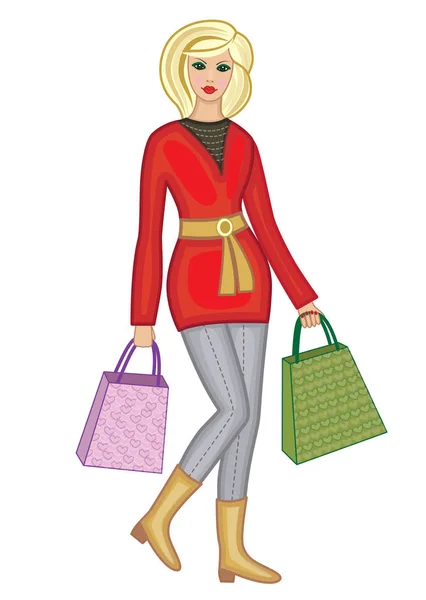 Όμορφη Γυναίκα Εικονογράφηση Διάνυσμα Τσάντα Για Ψώνια — Διανυσματικό Αρχείο