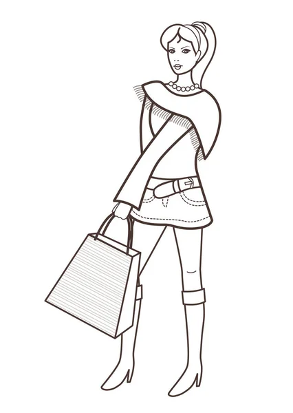 Beautiful Woman Shopping Bag Vector Illustration — Stock Vector