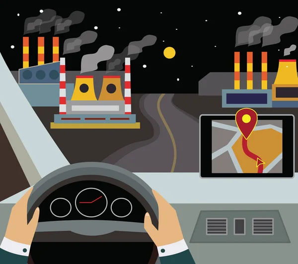 Χρήση Navigator Σύγχρονη Χάρτες Και Εφαρμογές Στο Αυτοκίνητο — Διανυσματικό Αρχείο
