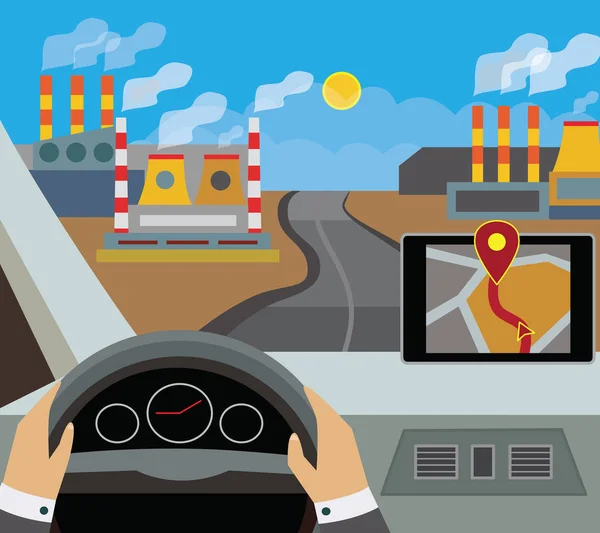 Menggunakan Navigator Dengan Peta Modern Dan Aplikasi Dalam Mobil - Stok Vektor