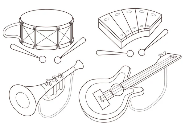 Conjunto Instrumentos Musicais Brinquedo Ilustração Vetorial — Vetor de Stock