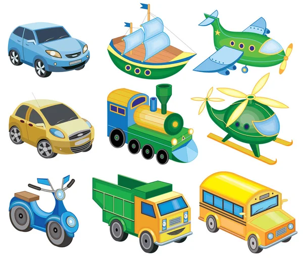 Conjunto Juguetes Transporte Ilustración Vectorial — Vector de stock