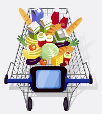 süpermarket (vektör çizim gıda ile arabası)