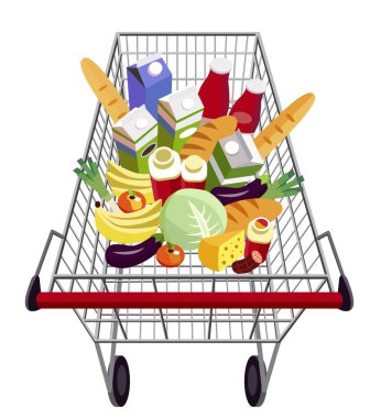 vektör çizim ile gıda süpermarkette arabası