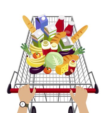 süpermarket (vektör çizim gıda ile arabası)