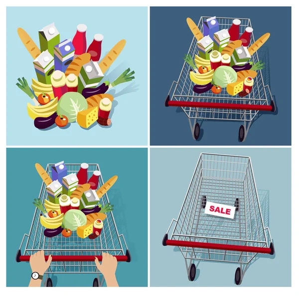 Chariot Avec Nourriture Supermarché Illustration Vectorielle — Image vectorielle