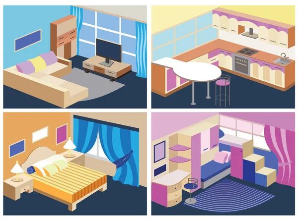 Set Modern Interiors Vector Illustration — Stock Vector