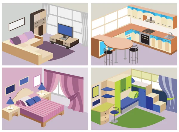 Set Modern Interiors Vector Illustration — Stock Vector