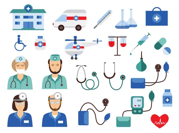 Large Set Medical Icons Vector Illustration Flat Concept — Stock Vector