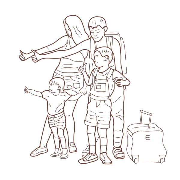 幸せな家族旅行のための輸送をキャッチ — ストックベクタ