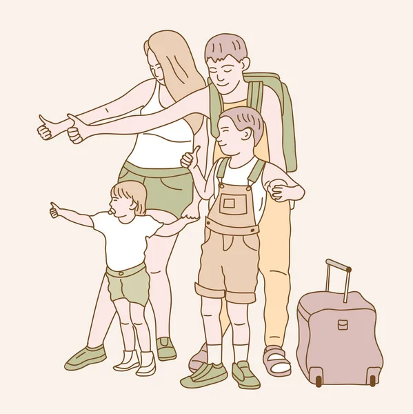 愉快的家庭捕捉交通旅行 — 图库矢量图片