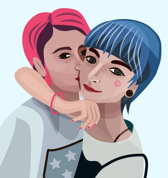 Hugging Girls Vector Illustration — Stock Vector