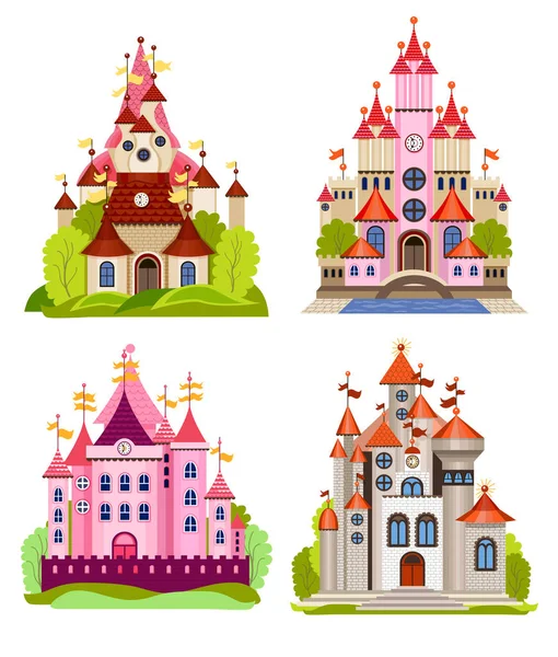 Set Children Fairy Castles Landscapes — Stock Vector