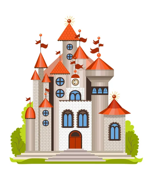 Kleurrijke Fairy Kasteel Witte Achtergrond — Stockvector