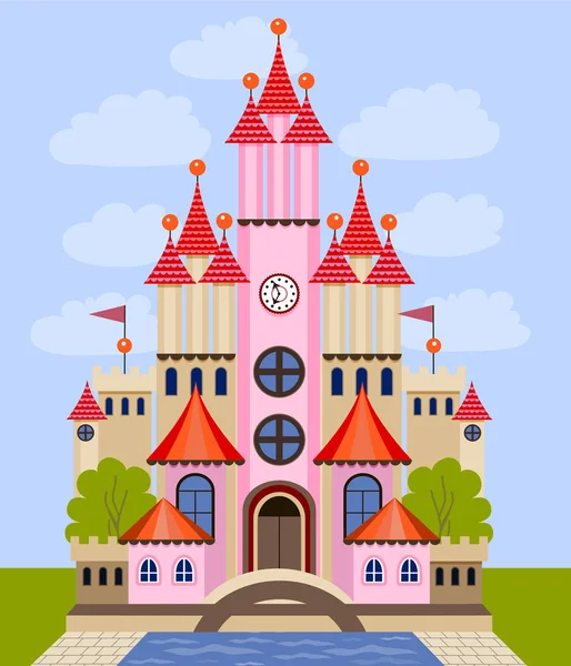 Colorido Castillo Hadas Sobre Fondo Cielo Azul — Vector de stock