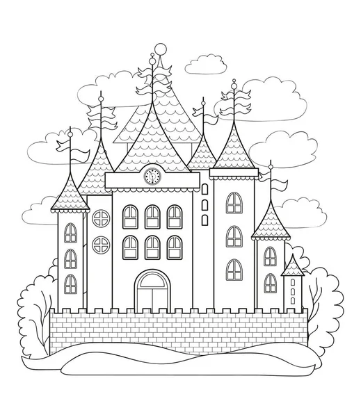 Castelo Fadas Para Colorir Livro — Vetor de Stock