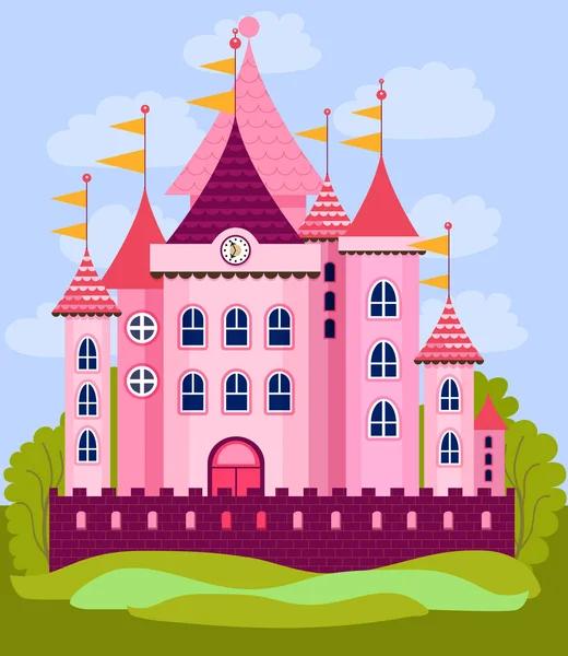 五颜六色的童话城堡在蓝天背景 — 图库矢量图片