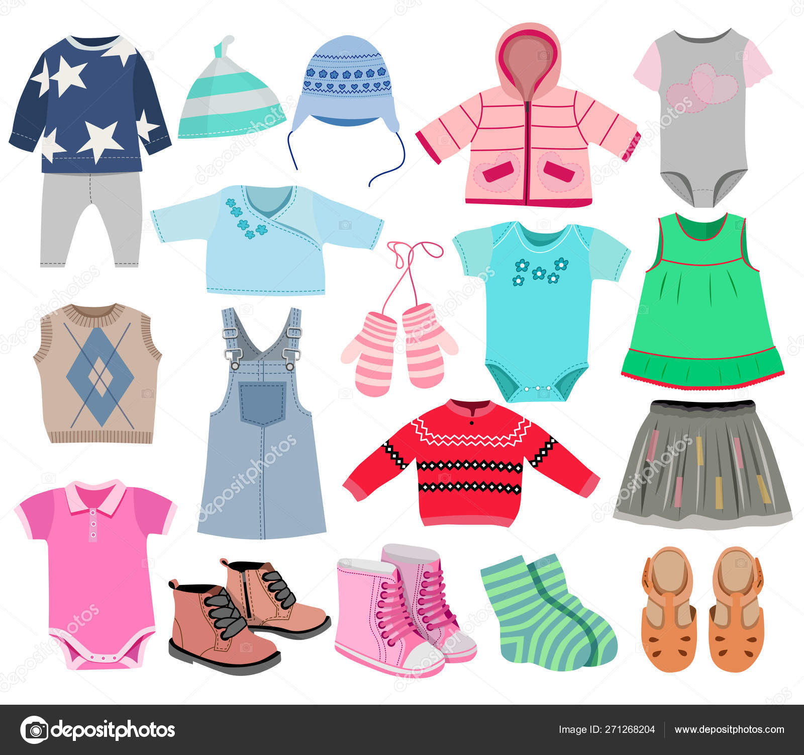 Vector Illustration Collection Fashionable Children's Clothing Stock ...