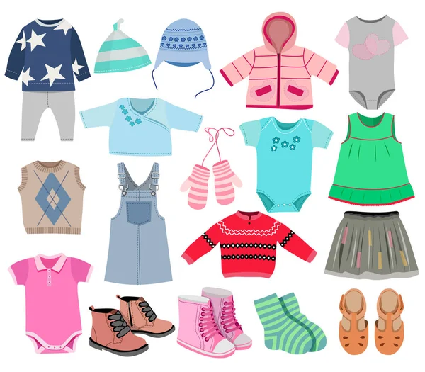 Vector Illustration Collection Fashionable Children Clothing — Stock Vector