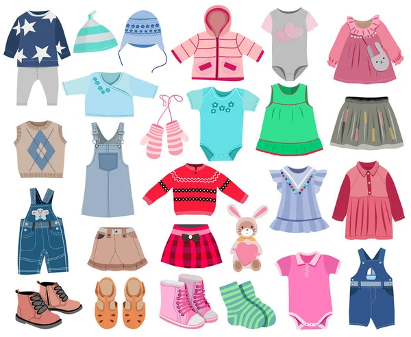 Vektorová Ilustrace Kolekce Módních Dětských Oděvů — Stockový vektor