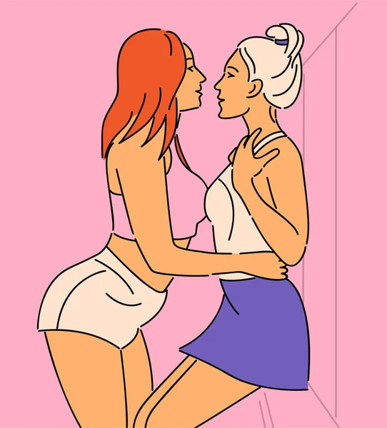 Vector Illustration Lovely Lesbian Couple — Stock Vector