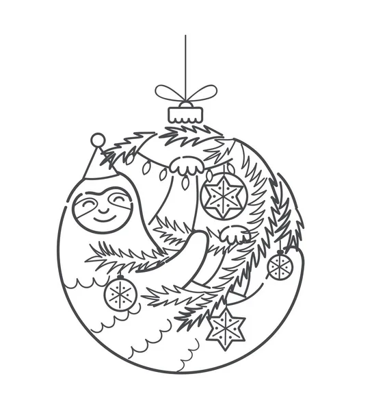 Mignon Paresseux Noël Boule Arbre Isolé Sur Blanc — Image vectorielle