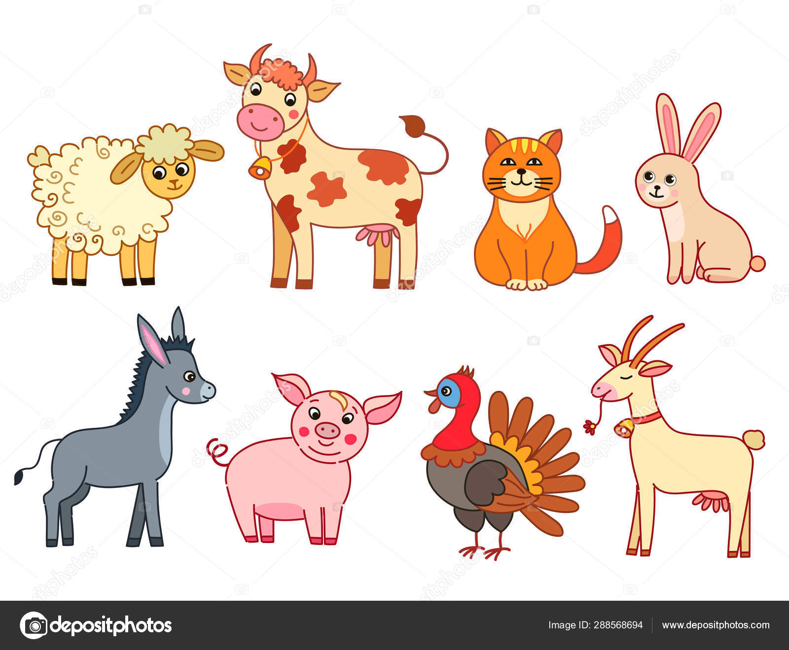 Cartoon Collection Domestic Animals White Background Stock Vector Image by  ©evaletova #288568694