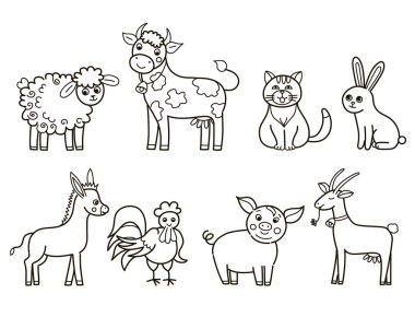 Beyaz arka planda evcil hayvanların karikatür koleksiyonu