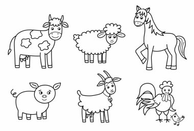 Beyaz arka planda evcil hayvanların karikatür koleksiyonu