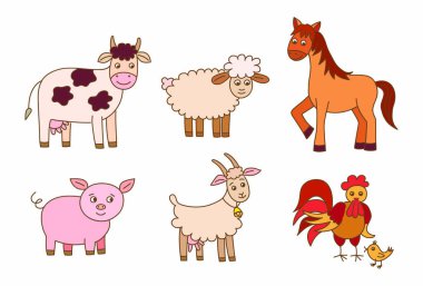 Beyaz arka planda evcil hayvanların karikatür koleksiyonu