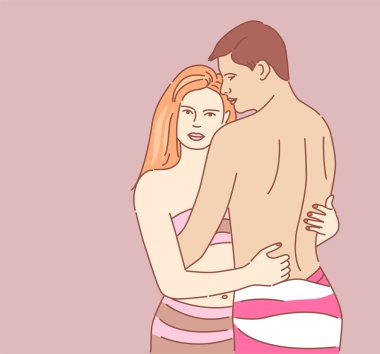 Pastel arka planda el çizilmiş karikatür romantik çift 